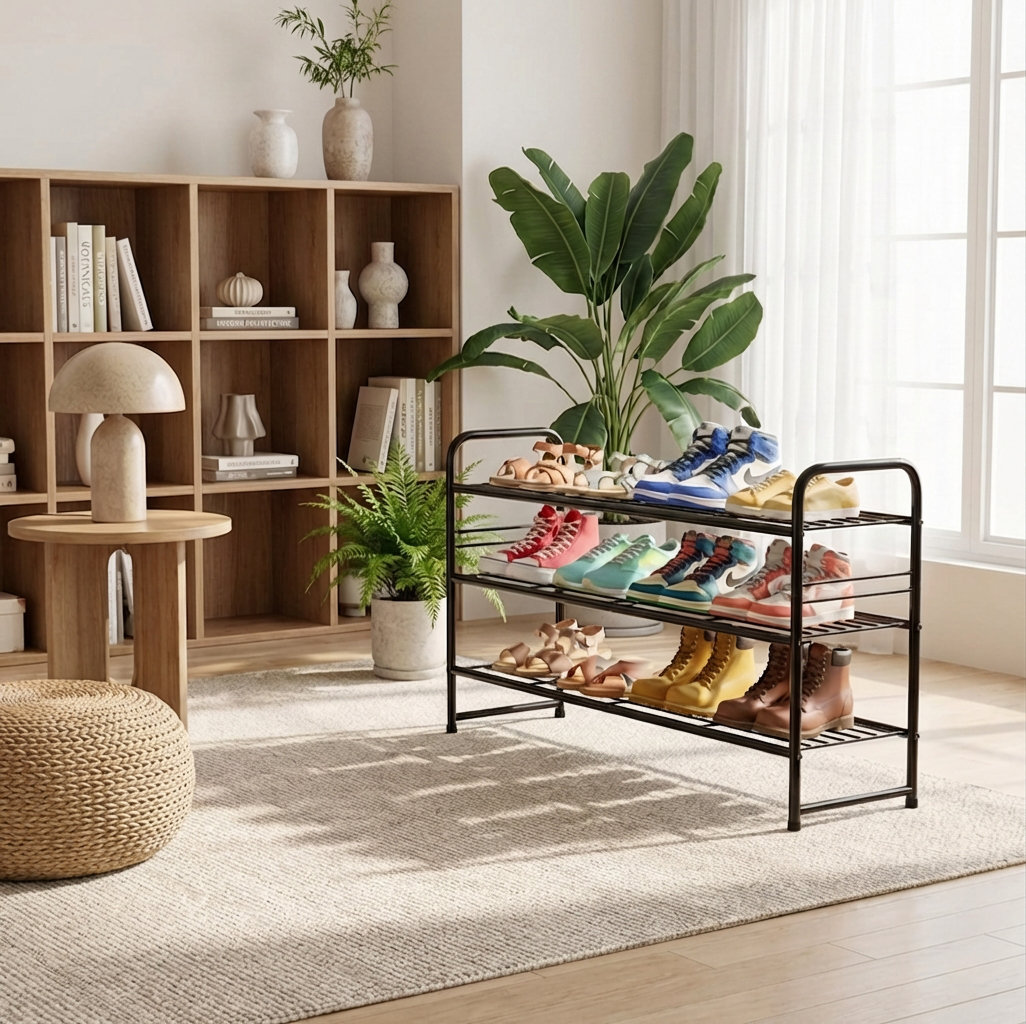 33'' Wide 3-Tier Metal Shoe Rack Shelf for Closet Stackable and Adjustable